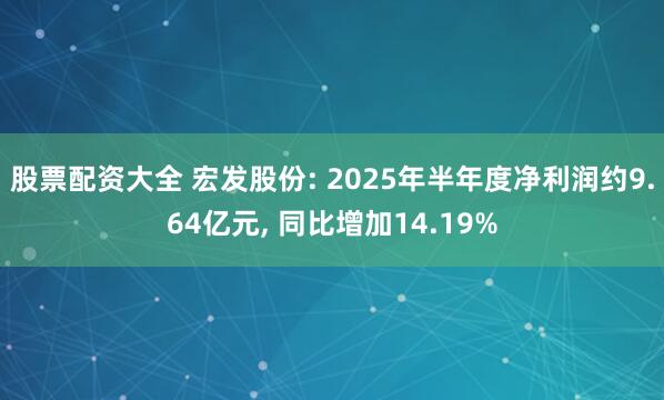 股票配资大全 宏发股份: 2025年半年度净利润约9.64亿元, 同比增加14.19%